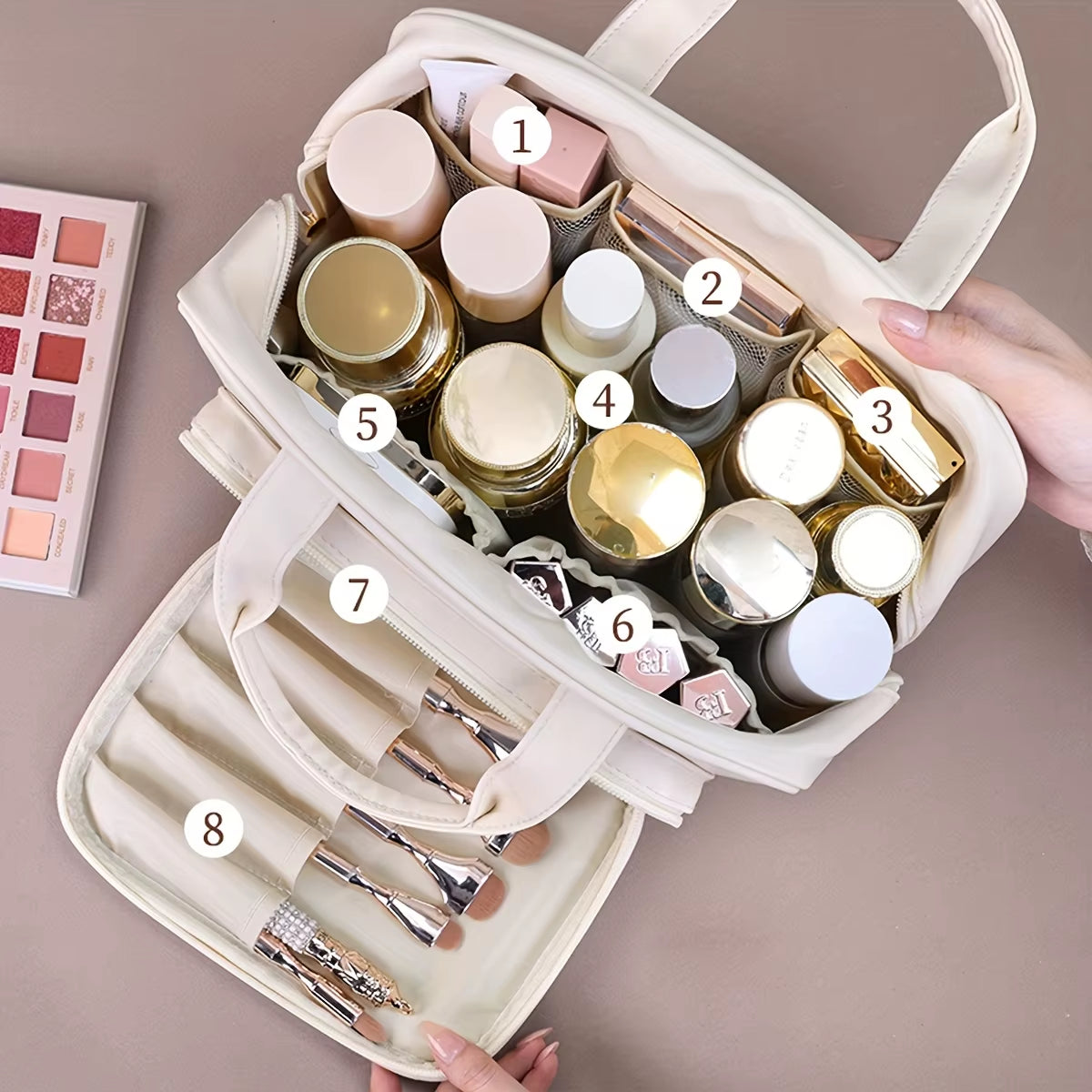 Double-Layer PU Makeup Bag Beauty Makeup Storage Bag with Zipper Close Makeup Brush Bag Business Travel Toiletries Sorting Bag